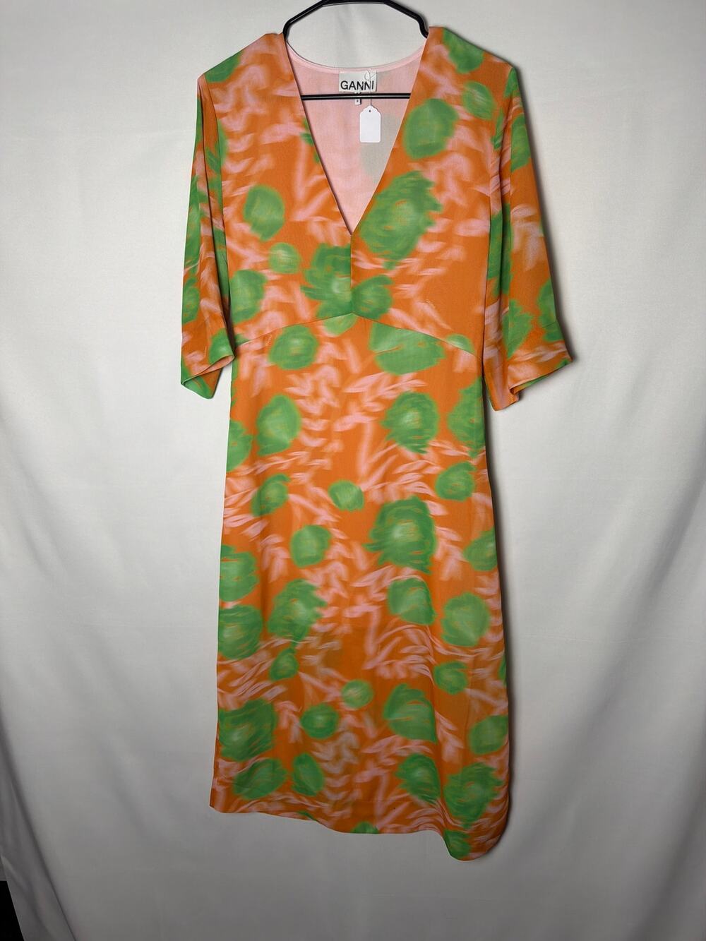 GANNI Orange and Green Midi Dress